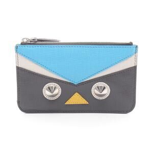 Fendi Bag Bugs Monster Coin Wallet Leather Gray Blue Multicolor